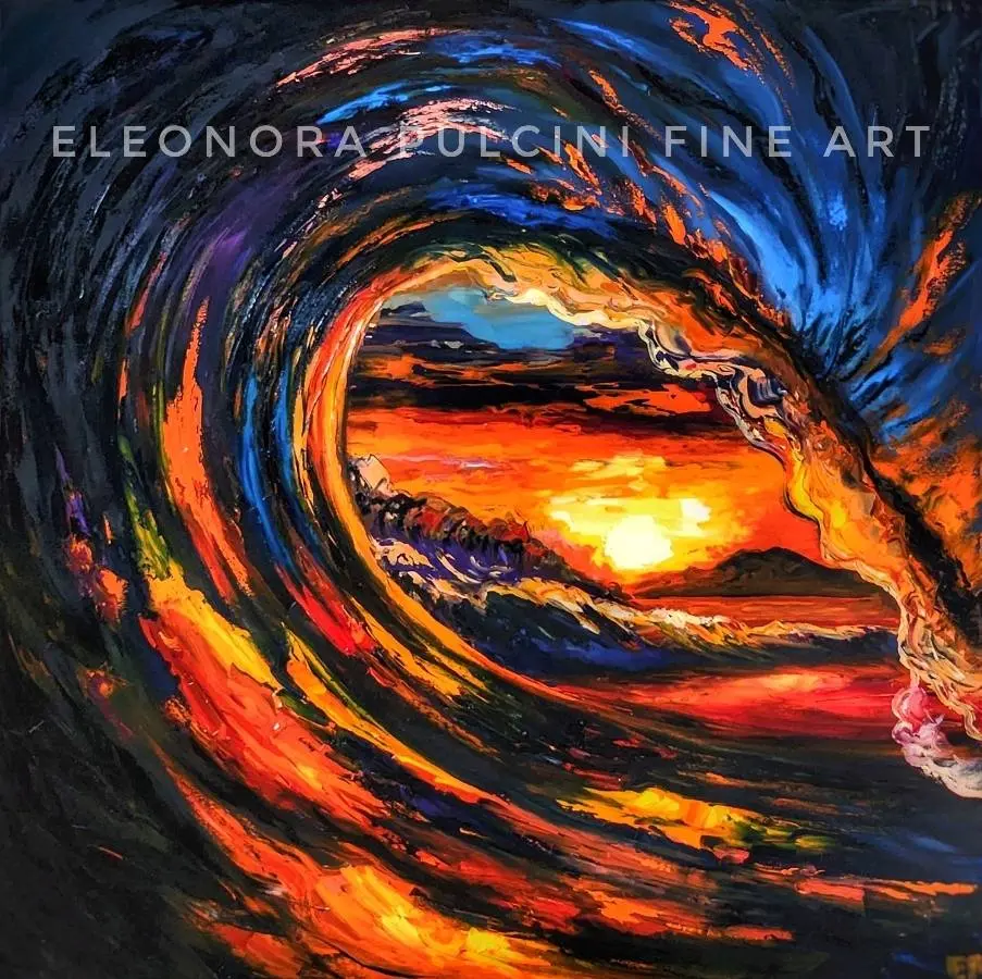Vibrant abstract sunset swirl painting by Eleonora Pulcini.