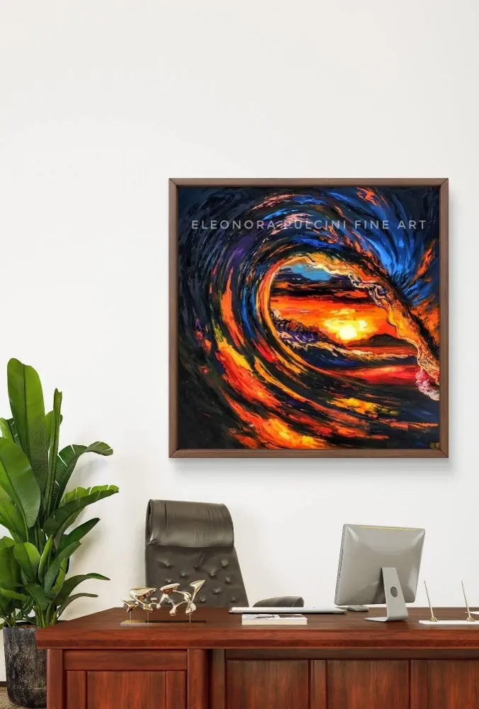 Vibrant abstract painting in modern office setting