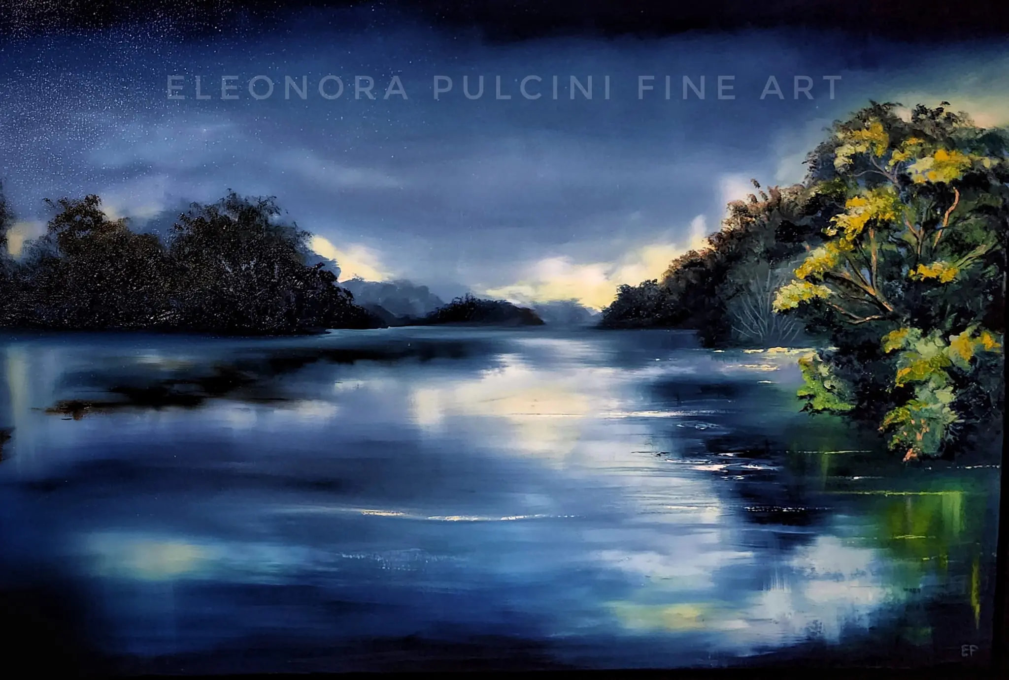 Eleonora Pulcini fine art painting of serene nocturnal river