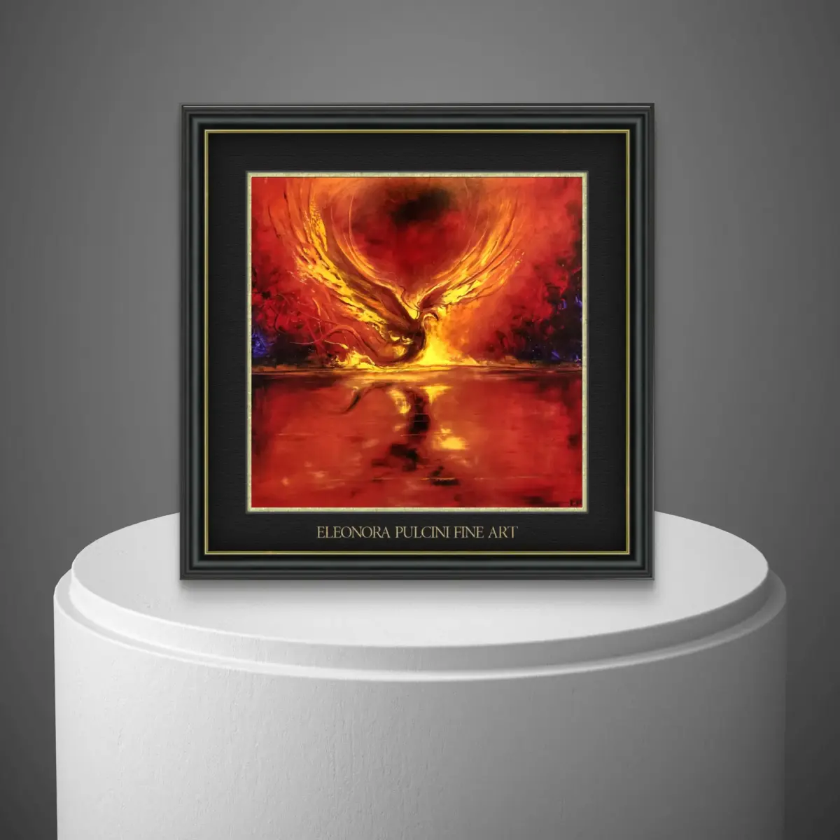Vibrant phoenix painting by Eleonora Pulcini on display