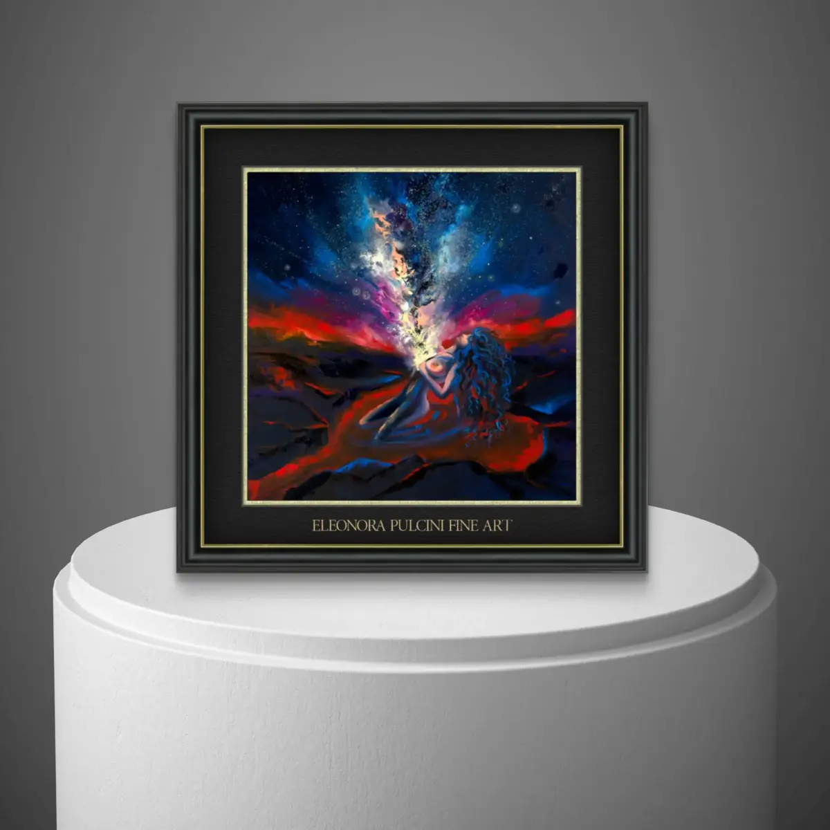 Vibrant abstract painting of cosmic explosion in gallery