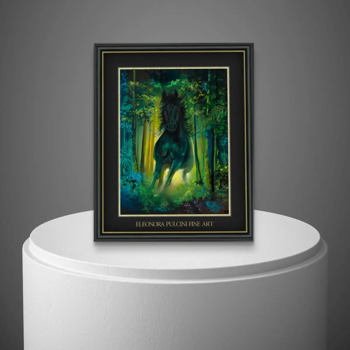 Fantasy painting of mystical horse in vivid forest