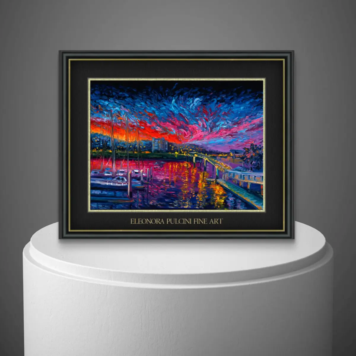 Vibrant marina sunset painting by Eleonora Pulcini