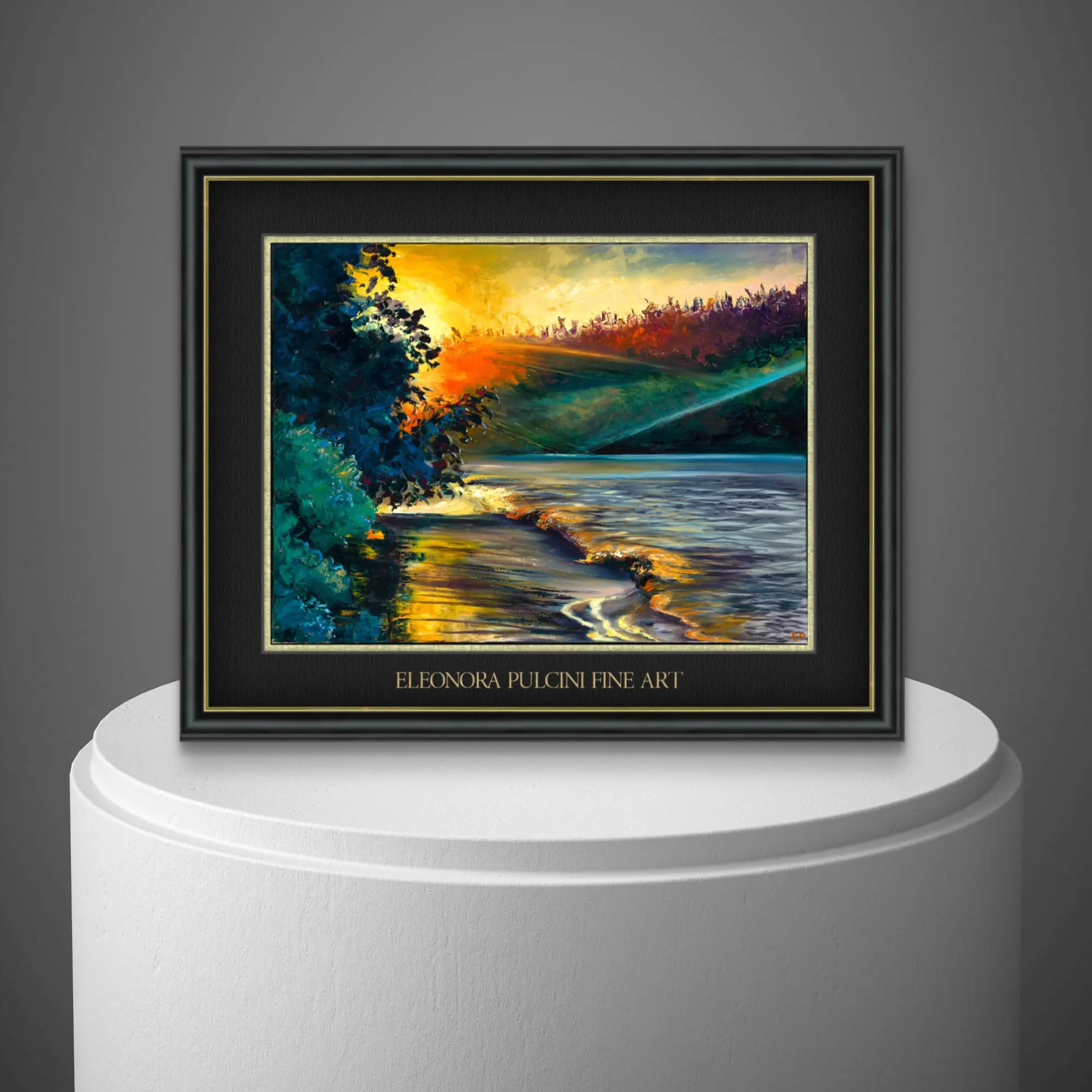 let it all go (copy) Vibrant sunset landscape painting on display