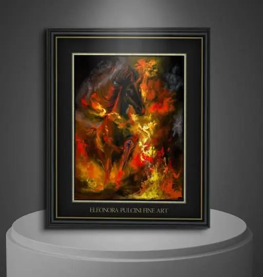 Vivid abstract painting displayed elegantly in a modern gallery