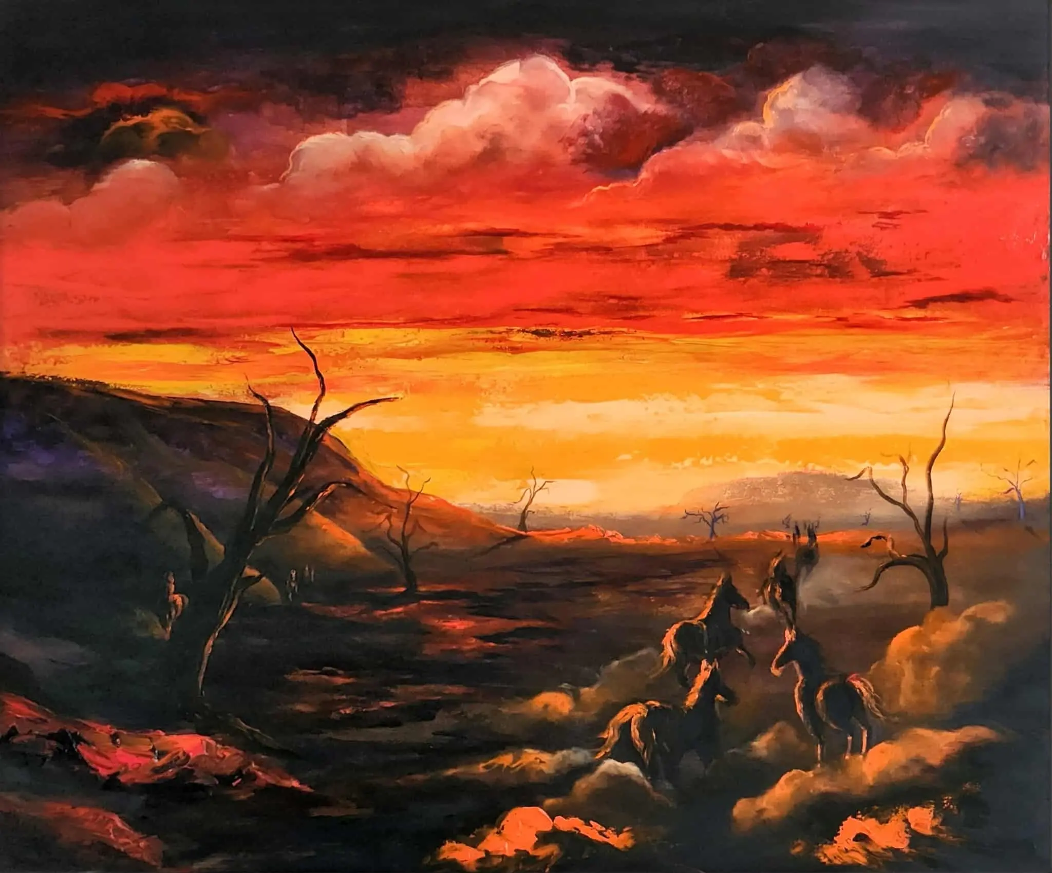 dramatic Australian outback sunset with silhouetted kangaroos
