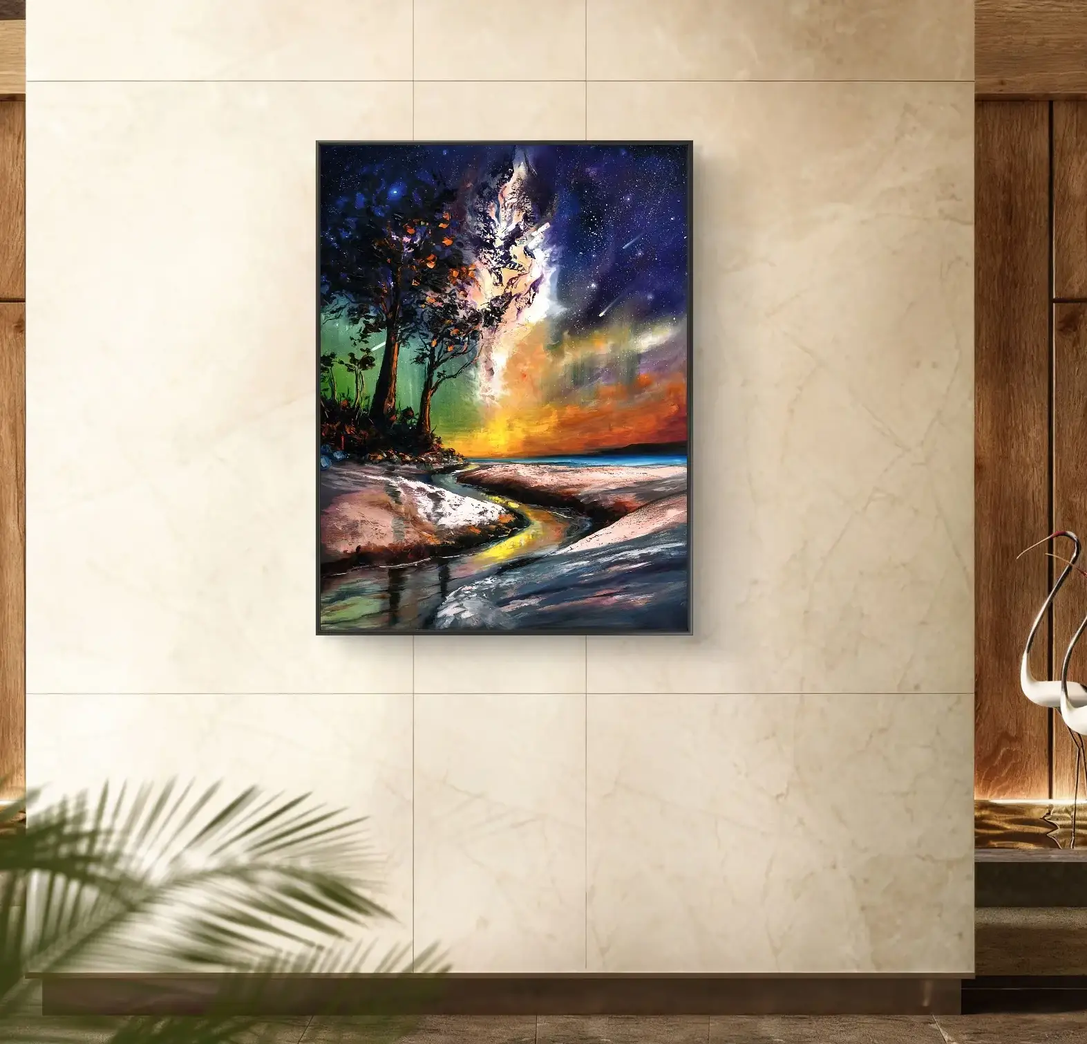 Colourful landscape painting on modern interior wall