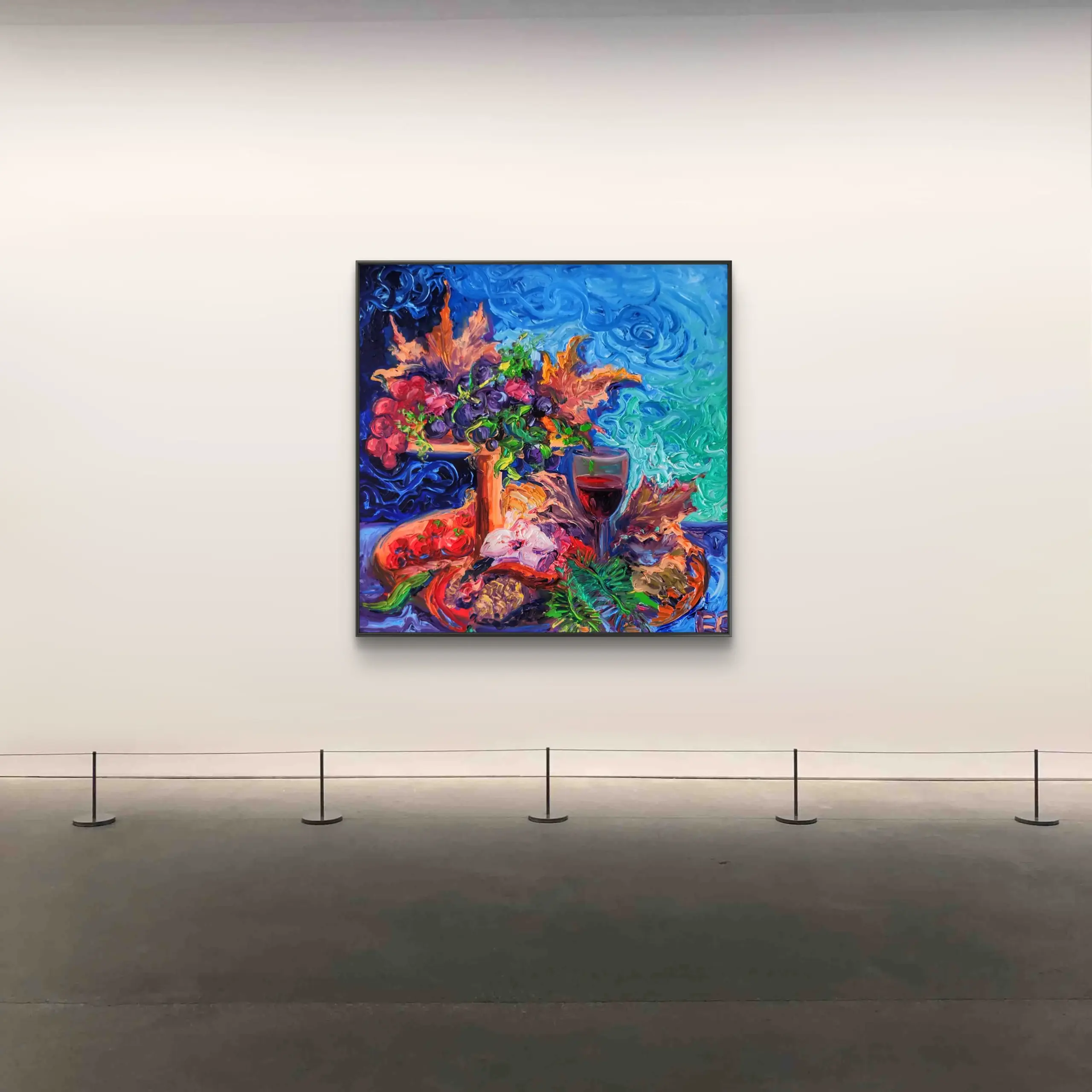Colourful still life painting in modern gallery