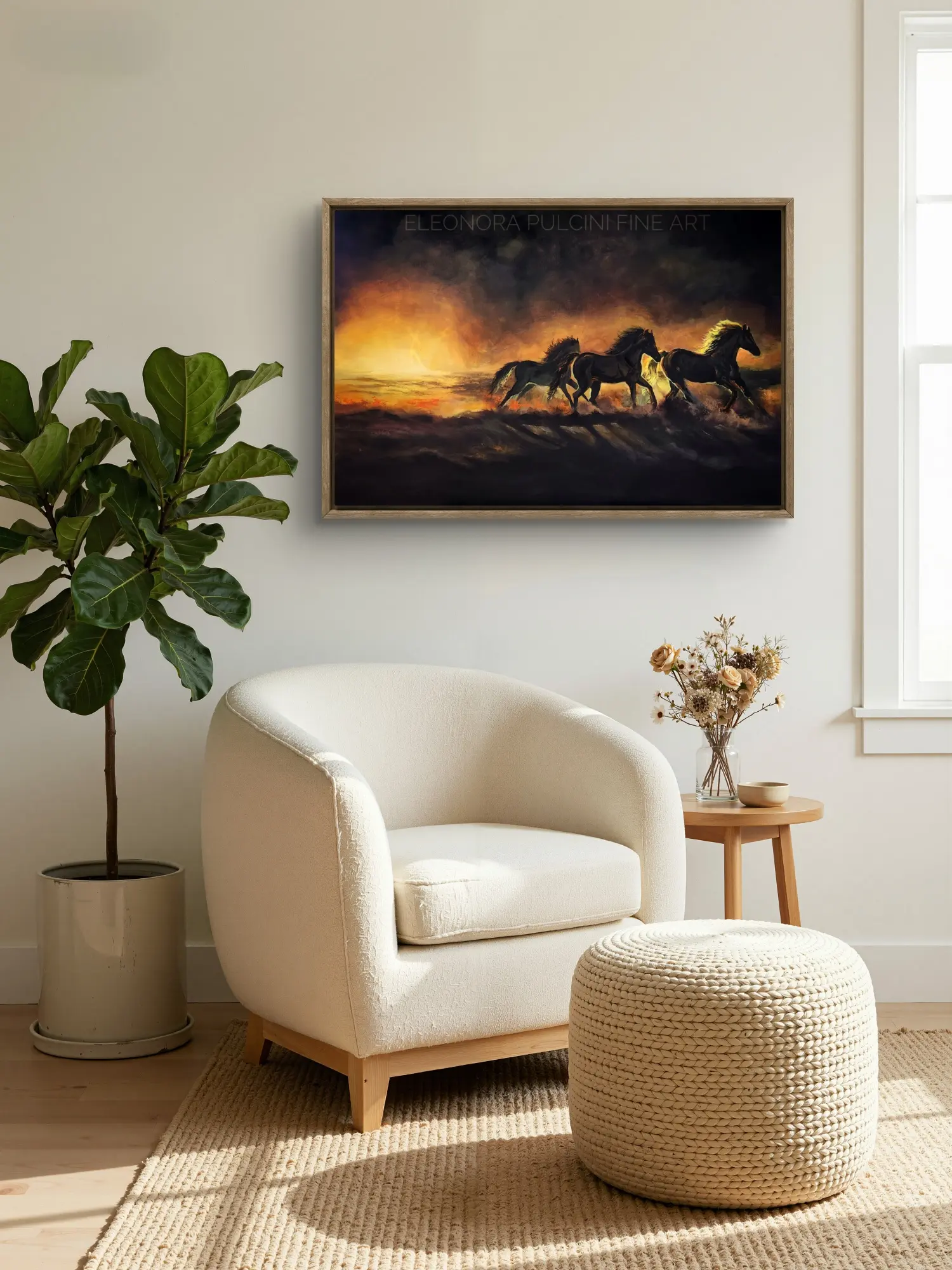 1000155331 Framed painting of galloping horses at sunset